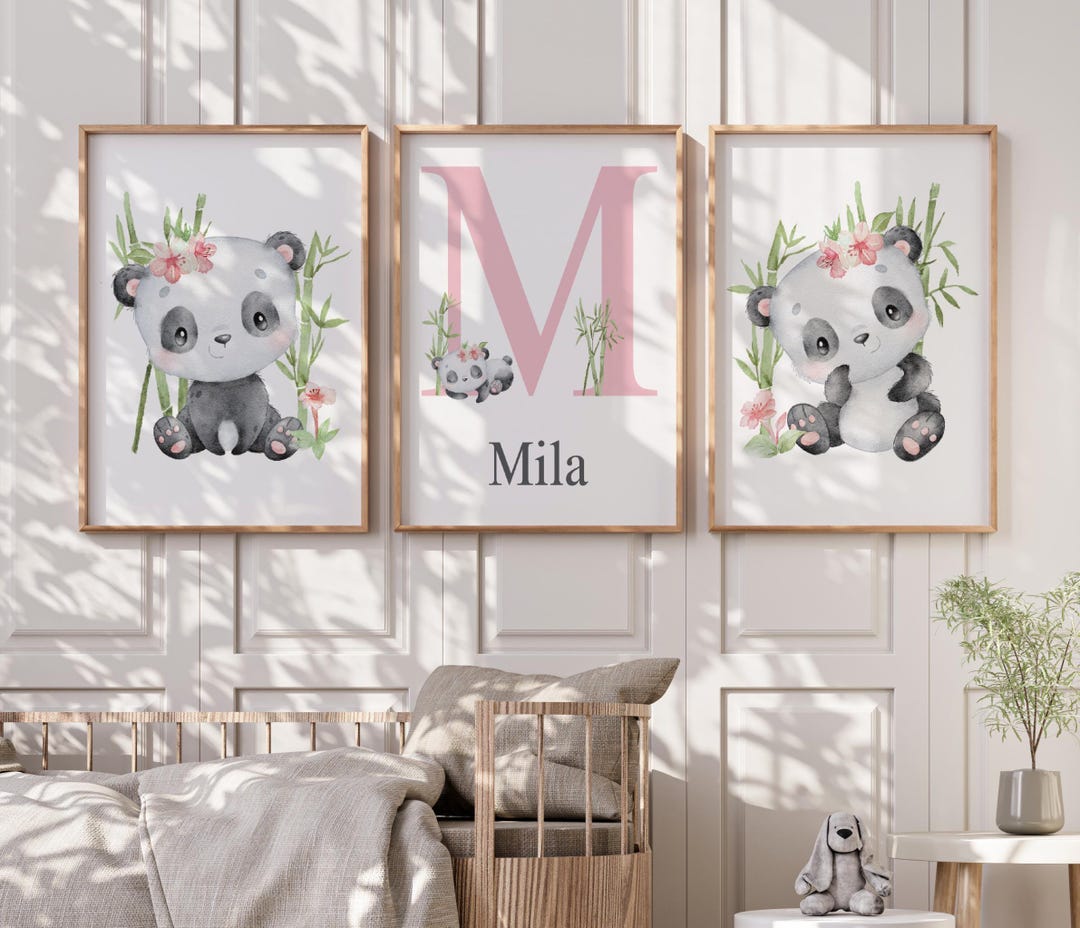 Personalized Floral Panda Baby Girl Nursery Wall Art - Safari Jungle ...