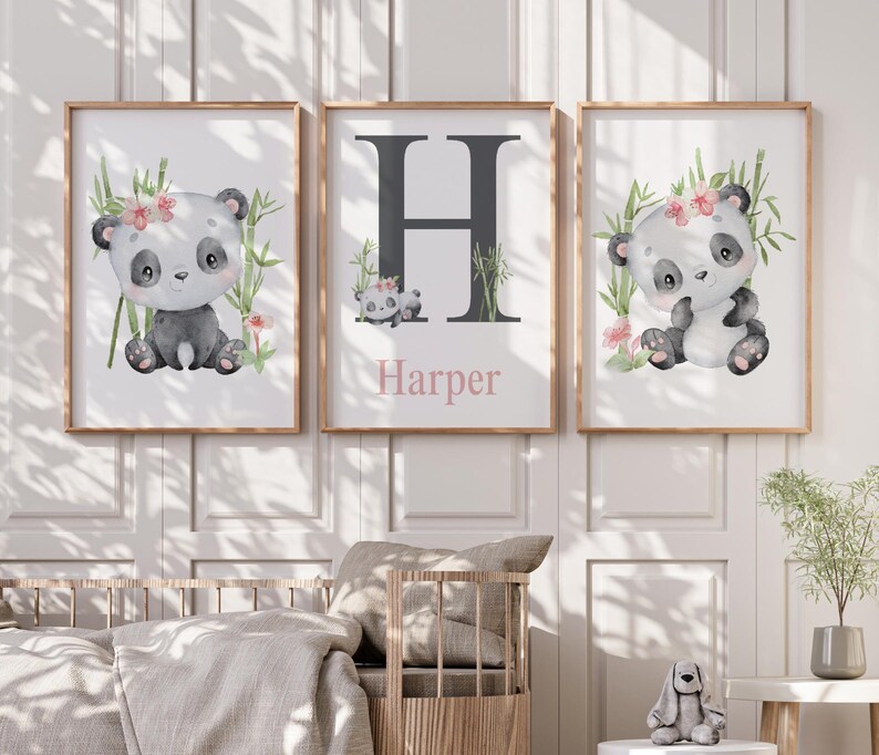 Personalized Floral Panda Baby Girl Nursery Wall Art - Safari Jungle ...