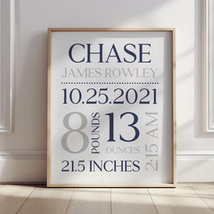 Personalized Baby Birth Stats Nursery Wall Art, Baby Boy Bedroom and Nursery Decor, Nursery Art Print -