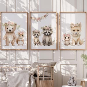 Woodland Forest Animals Boho Floral Wall Art Prints - Baby Girls Nursery Wall Art - Nursery Decor - Little Girls Bedroom Decor