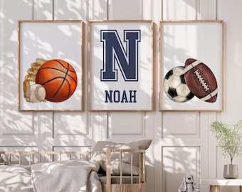 Personalized Sports Wall Art - Kids Bedroom Decor - Little Boys Sports Posters  - Set of 3 Prints