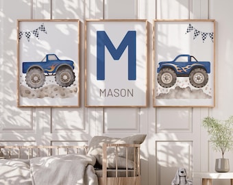 Lámina decorativa personalizada de camión monstruo azul para la habitación infantil - Decoración para la habitación de los niños - Lámina para dormitorio de niño
