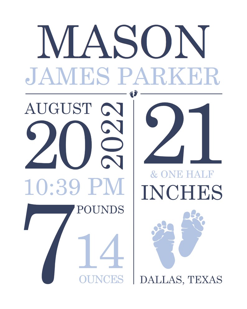 Baby Birth Stats Wall Art Birth Announcement Print Baby Stat Etsy