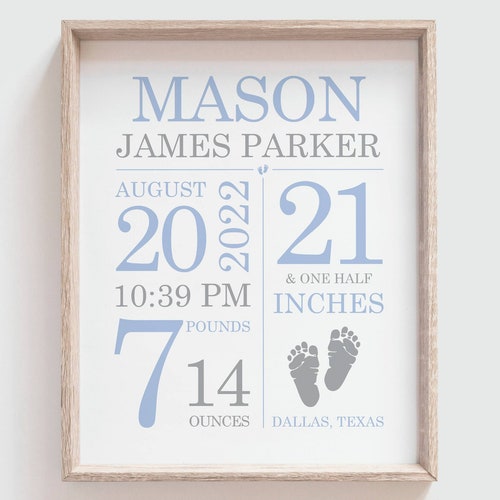 Baby Birth Stats Wall Art Birth Announcement Print Etsy