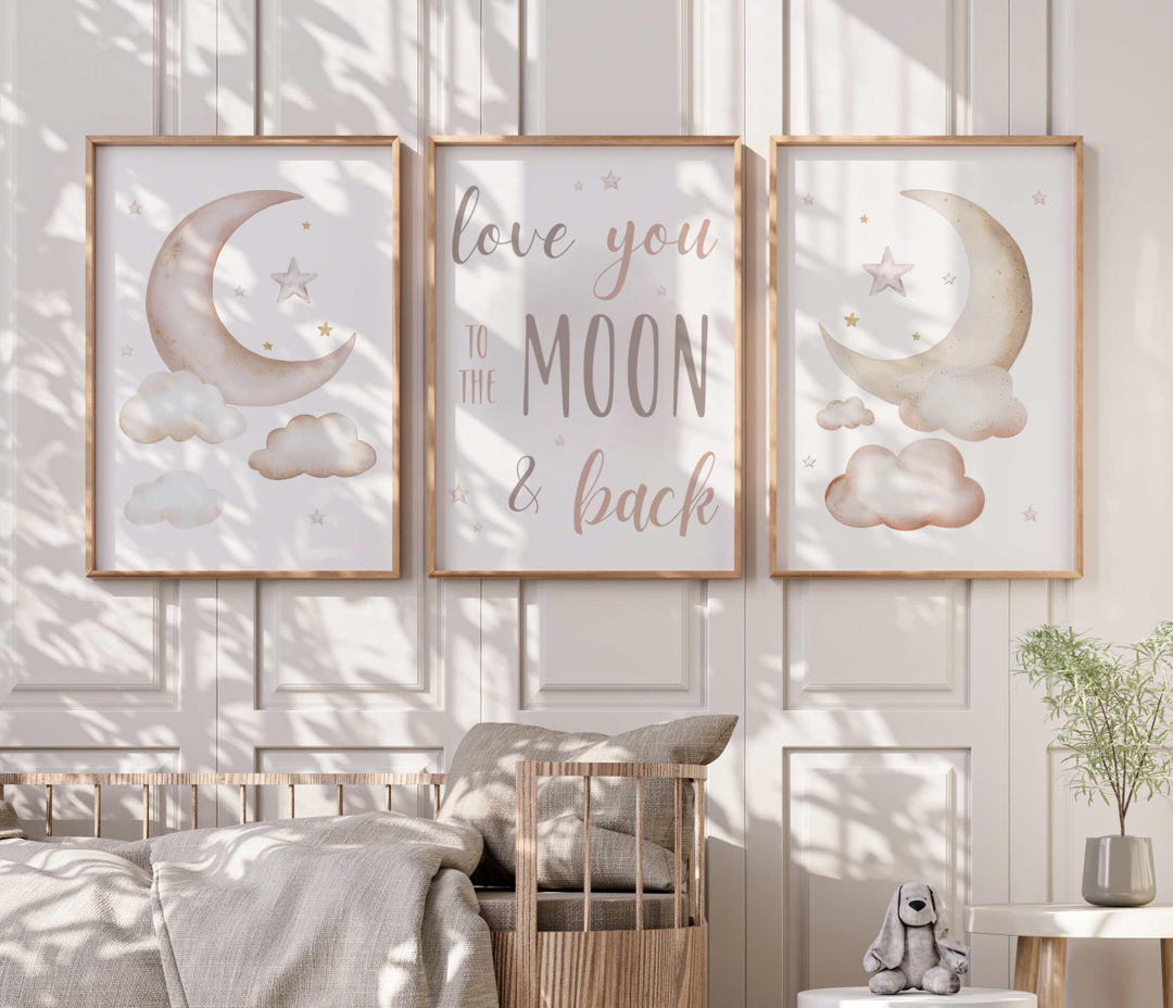 Moon Stars Cloud Nursery Wall Art Print Set • Love You to the Moon and ...