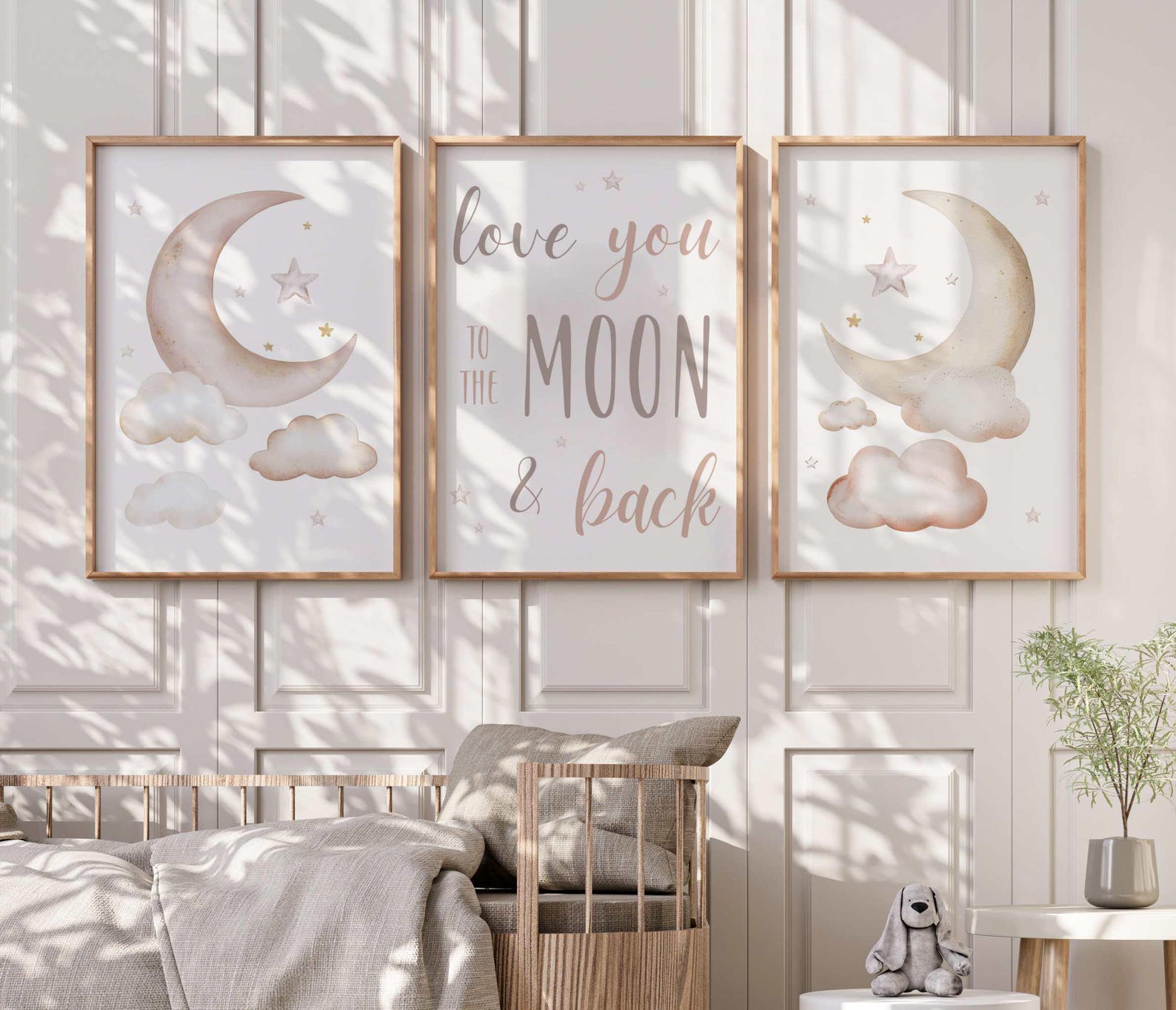 Moon Stars Cloud Nursery Wall Art Print Set • Love You to the Moon and ...