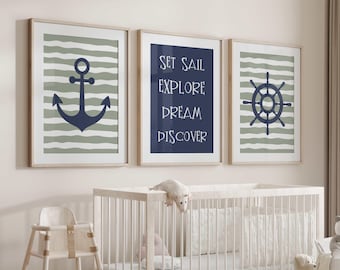 Láminas decorativas náuticas para la habitación infantil – Decoración para el dormitorio de niños – Láminas con temática costera para habitaciones infantiles – Opciones de color personalizadas
