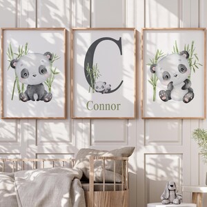 Personalized Panda Nursery Wall Art - Baby Boy Panda Nursery Bedroom Decor - Jungle Animal Wall Art Prints
