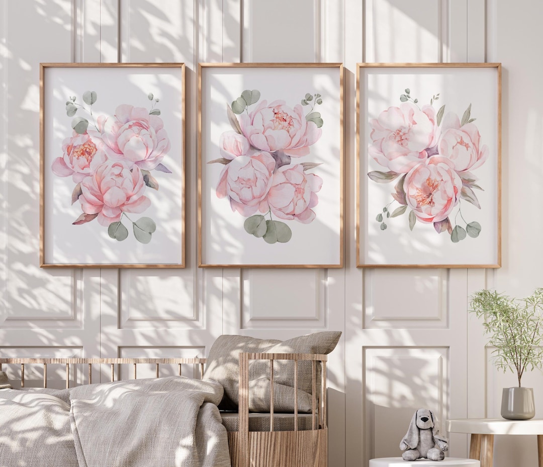 Pink Blush Floral Peony Nursery Wall Art Print Set, Baby Girl Floral ...