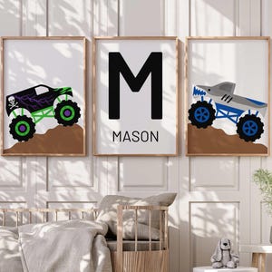 Personalized Monster Truck Wall Art Prints - Playroom - Boys Bedroom Wall Decor - Kids Wall Art Prints - Monster Jam Trucks image 1