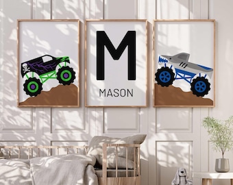 Personalized Monster Truck Wall Art Prints - Playroom - Boys Bedroom Wall Decor -  Kids Wall Art Prints - Monster Jam Trucks