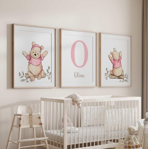 Winnie the Pooh Nursery Wall Art, Pink Pooh Nursery Prints, Pooh