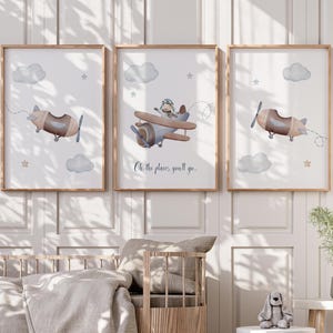 Baby Boy Airplane Nursery Wall Art - Biplane Prints for Boys Bedroom Decor - Airplane Nursery Decor for Baby Boys Room