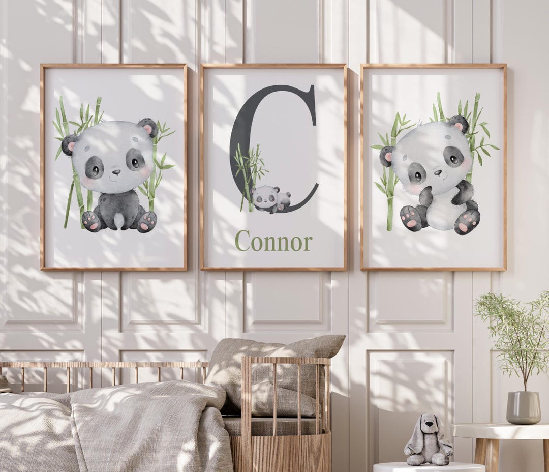 Personalized Panda Nursery Wall Art - Baby Boy Panda Nursery Bedroom ...