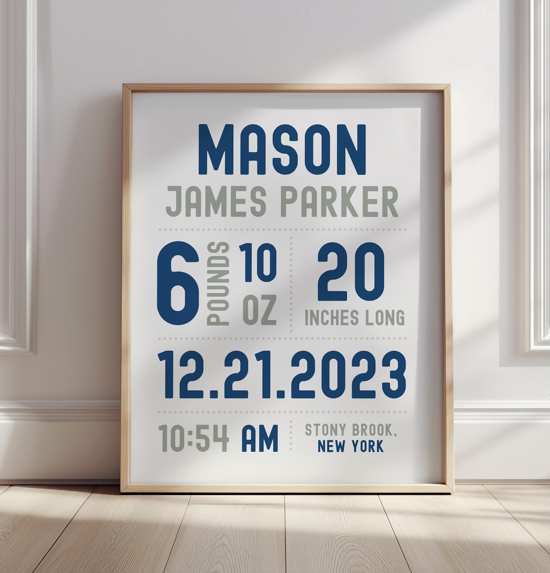 Custom Baby Birth Stat Nursery Wall Art, Personalized Baby Boy Gift ...