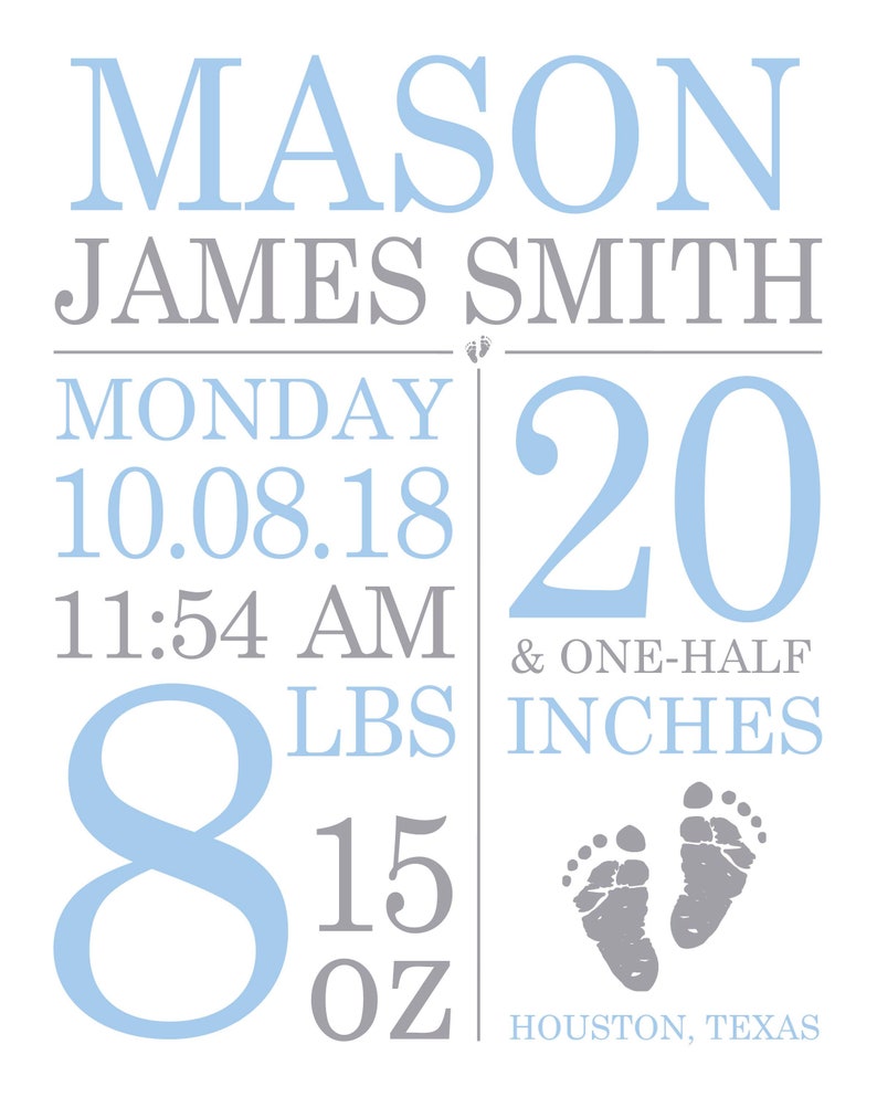 Baby Birth Stats Wall Art Birth Announcement Print Baby Stat Etsy