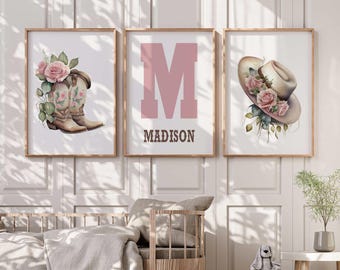 Personalized Western Cowgirl Nursery Wall Art - Wild West - Little Girls Room Wall Decor - Girls Bedroom Prints