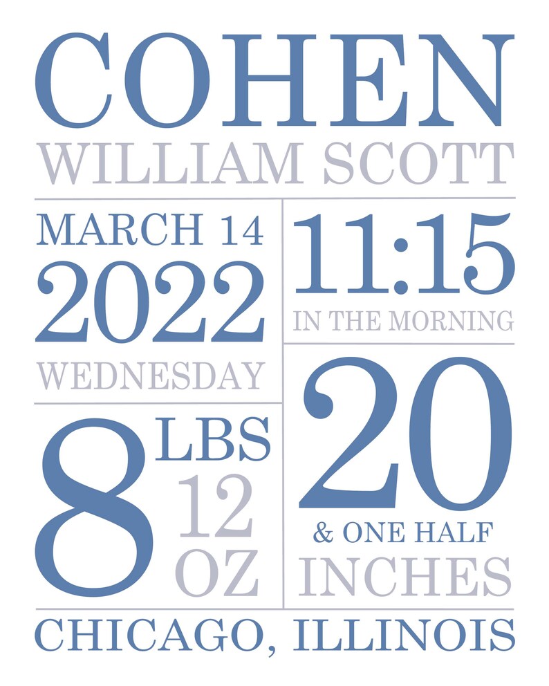 Baby Boy Birth Stats Wall Art Birth Announcement Nursery Print Etsy