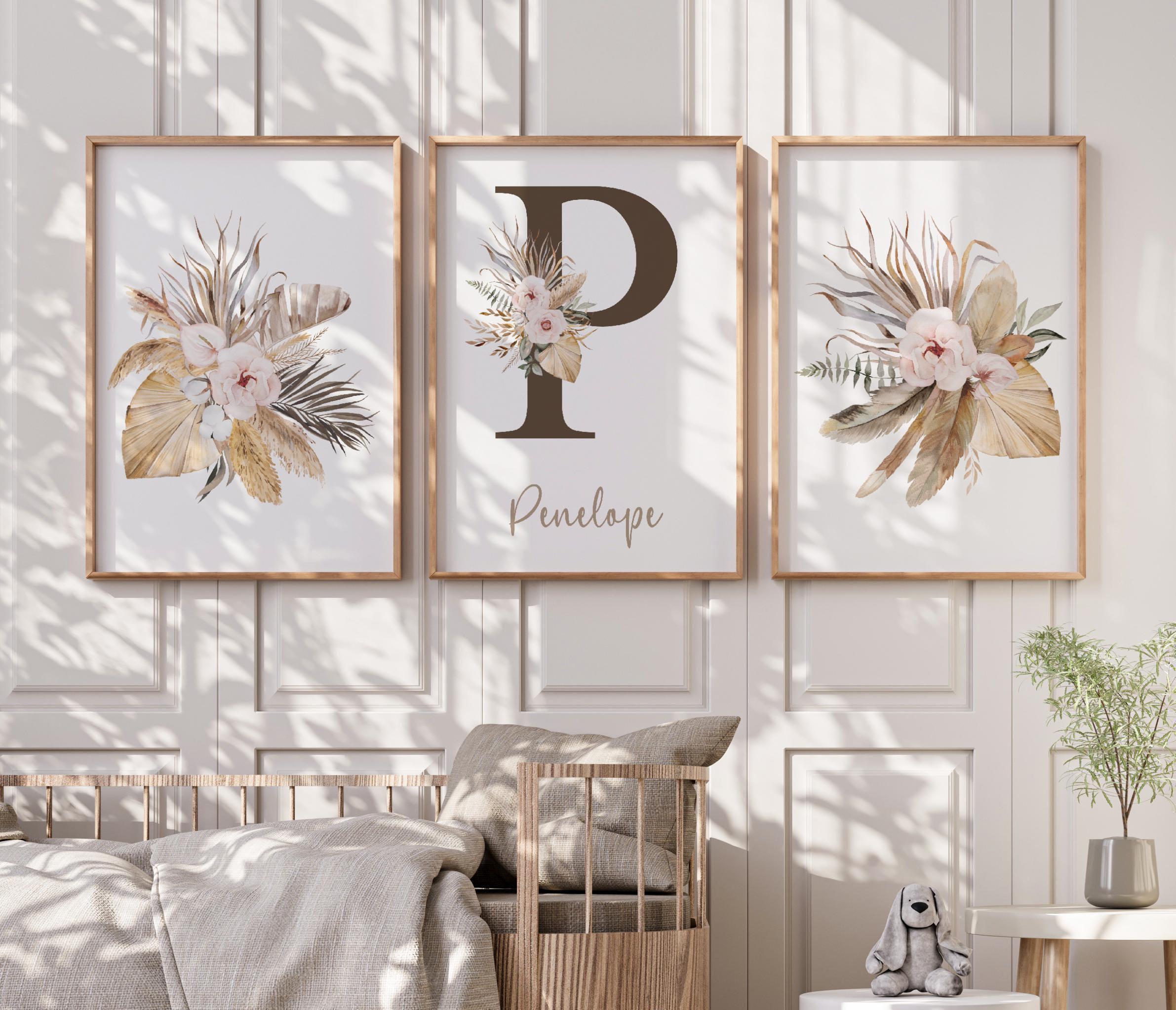Personalized Boho Floral Baby Girl Initial Nursery Wall Art Prints ...