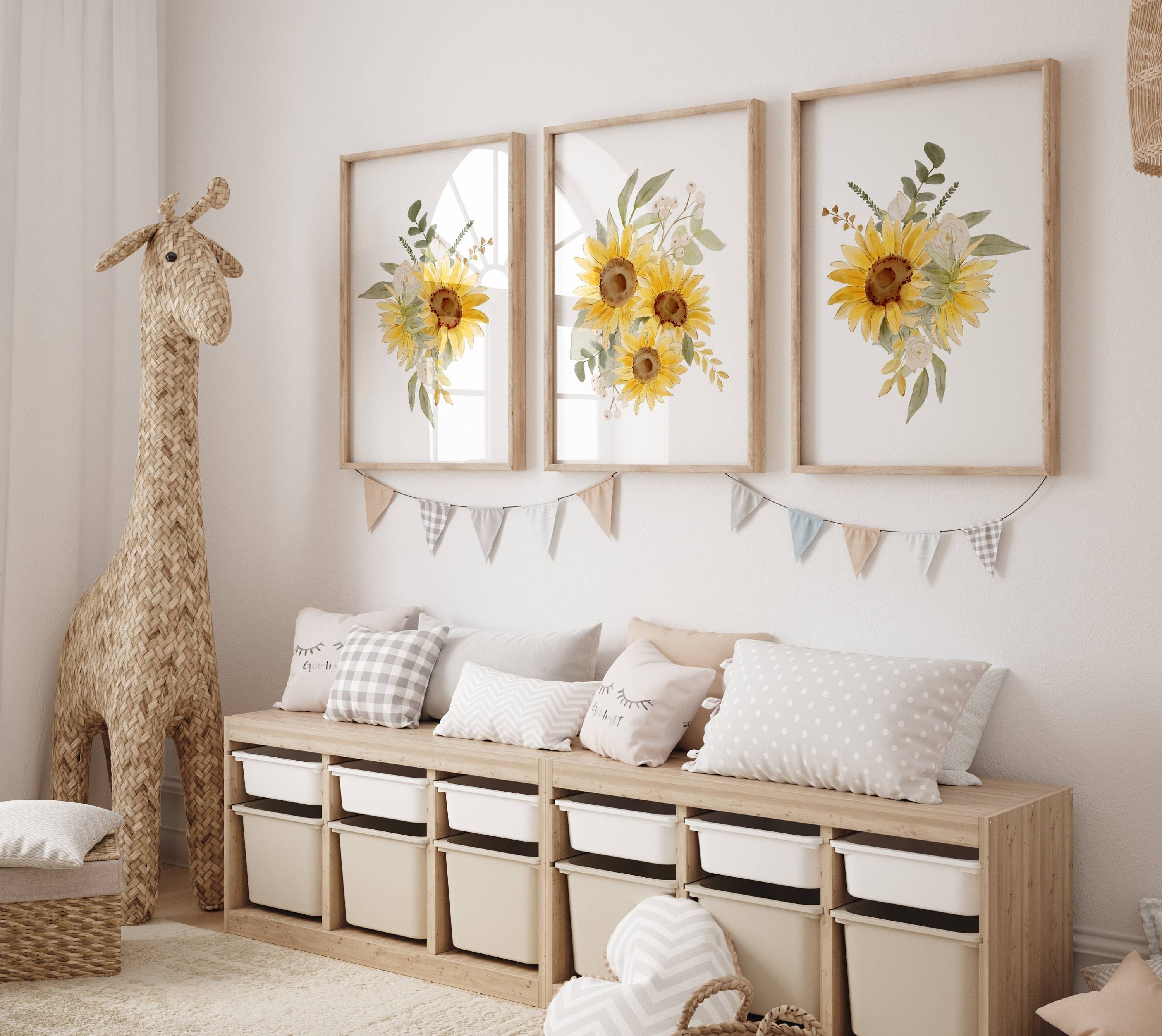 Sunflower Nursery Wall Art Print Set Baby Girl Sunflower Etsy