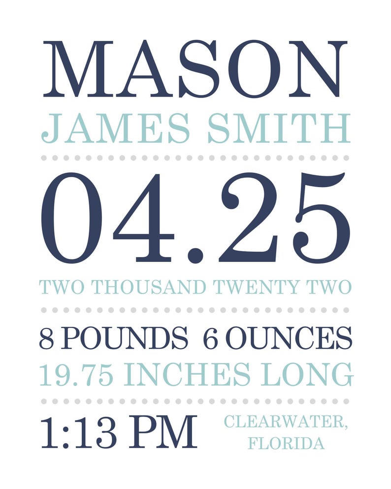 Custom Personalized Baby Birth Stats Wall Art - Boy Nursery Decor - - Etsy