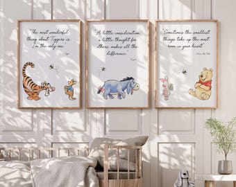 Winnie the Pooh Nursery Quote Decor Wall Art Prints - Pooh Eeyore Piglet and Friends - Baby Girl and Boy Bedroom Prints - Baby Room Decor