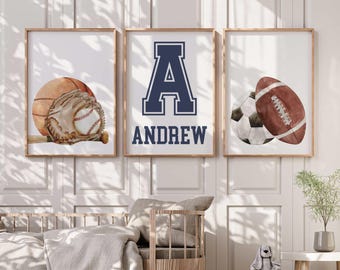 Personalized Sports Nursery Wall Art Print - Kids Sports Bedroom Decor Poster
