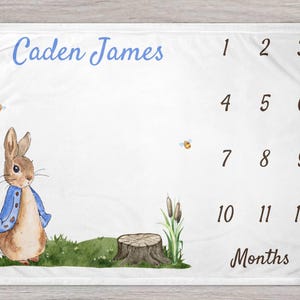 Peter Rabbit Baby Monthly Milestone Blanket, Personalized Baby Blanket, Custom Baby Blanket, Baby Name Blanket, Baby Shower Gift