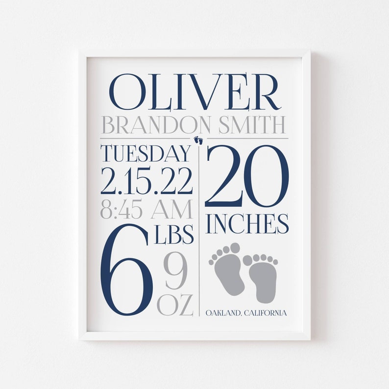 Baby Birth Stats Wall Art Birth Announcement Print Baby Stat Etsy