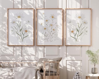 Daisy Nursery Decor Print Set - Daisy Wall Art for Nursery or Bedroom - Baby Girls Room Decor - Set of 3 Prints