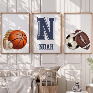 Arte de parede esportiva personalizada - Decoração de quarto infantil - Pôsteres esportivos para meninos - Conjunto de 3 impressões - PARA IMPRIMIR