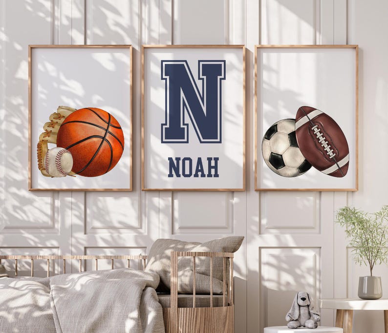 Personalized Sports Wall Art Kids Bedroom Decor Little Boys Sports