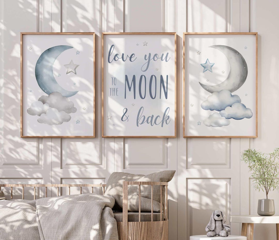 Moon Stars Cloud Nursery Wall Art Print Set • Love You to the Moon and ...