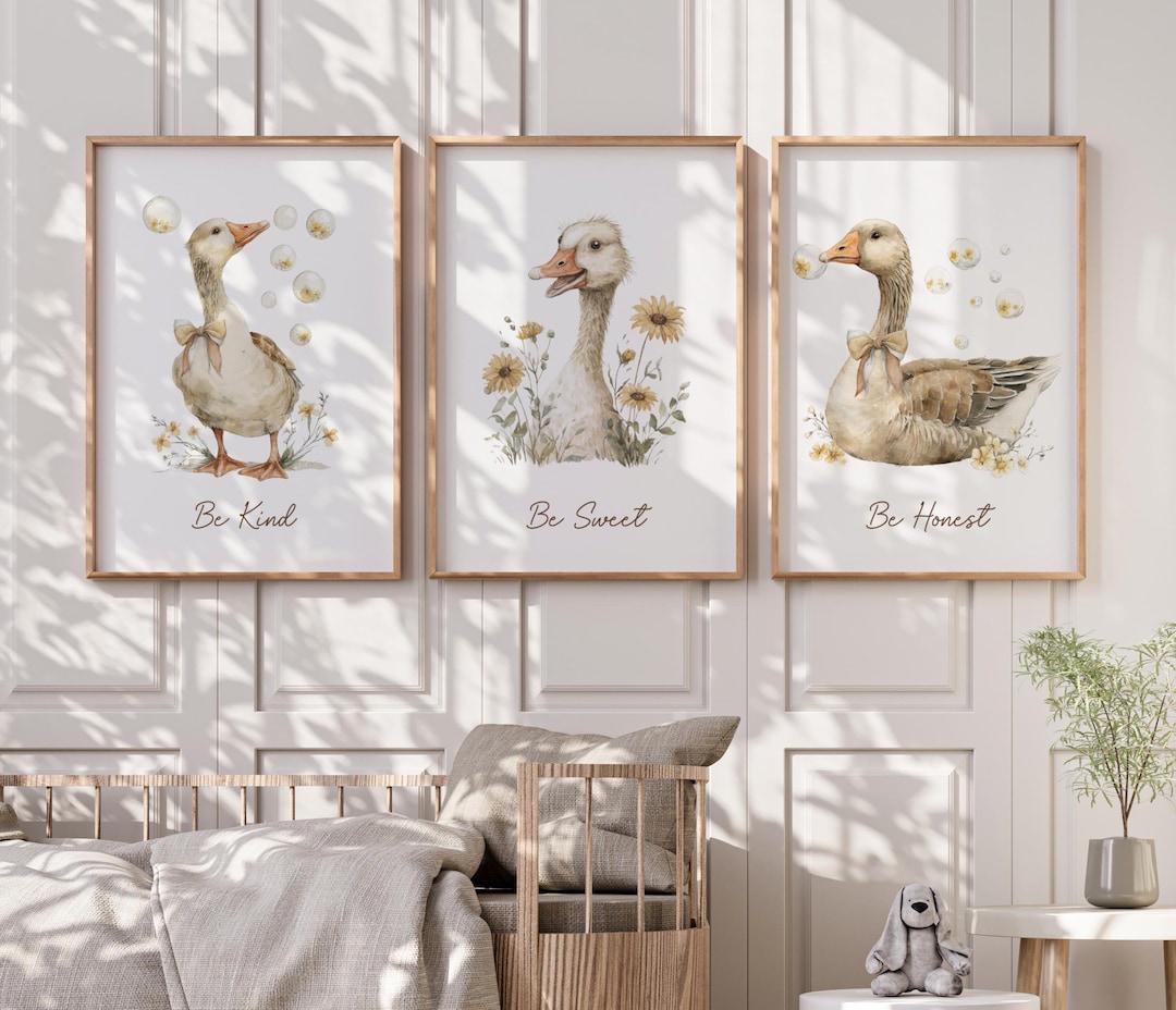 Goose Nursery Wall Art Print Set, Silly Goose Nursery Decor, Neutral ...
