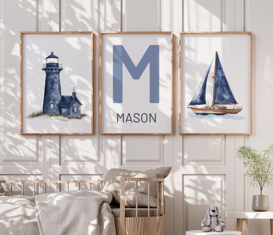 Navy Blue Nautical Nursery Wall Art Prints - Ocean Wall Decor Prints ...