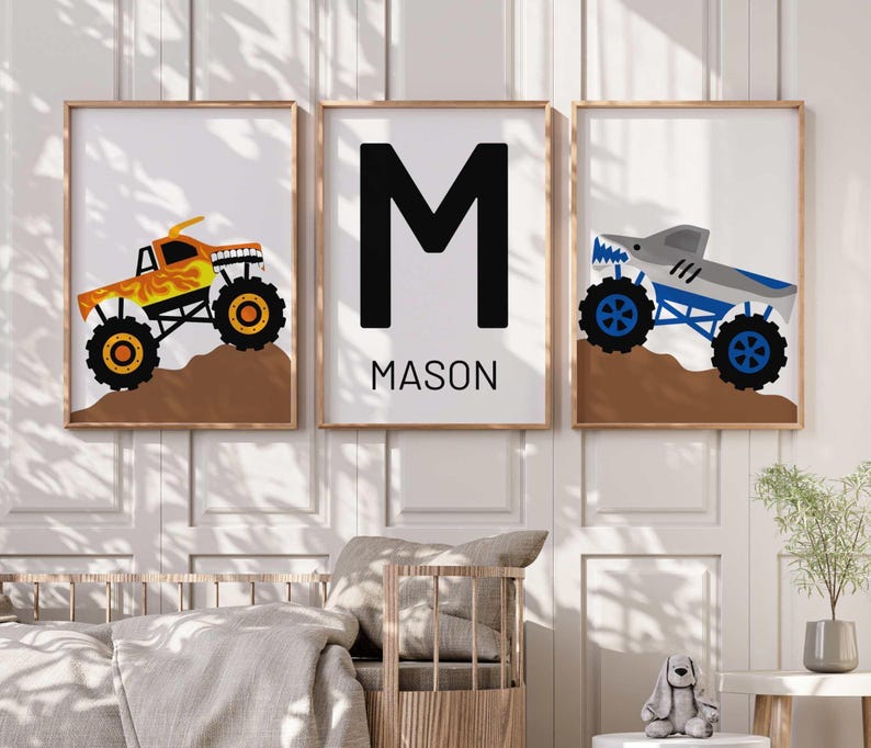 Personalized Monster Truck Wall Art Prints - Playroom - Boys Bedroom Wall Decor - Kids Wall Art Prints - Monster Jam Trucks image 3