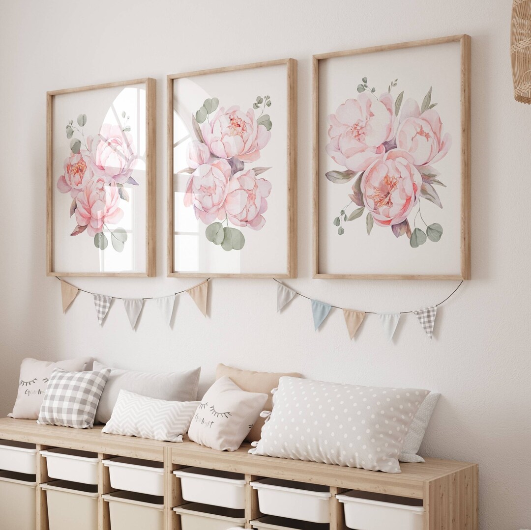 Pink Blush Floral Peony Nursery Wall Art Print Set, , Baby Girl Floral ...