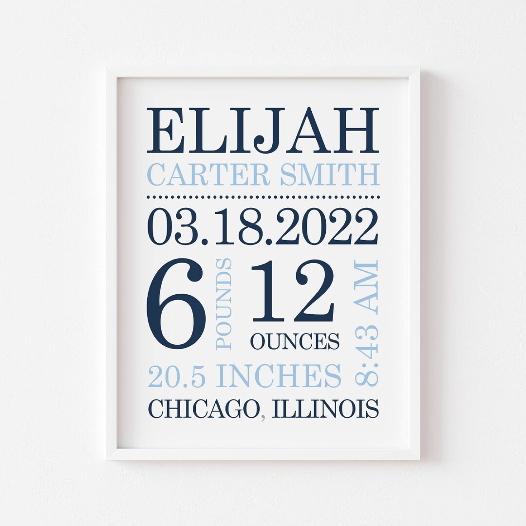 Custom Baby Birth Stats Nursery Wall Art, Personalized Baby Boy Gift ...