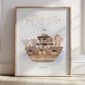 Noahs Ark Bible Nursery Print - Christian Scripture Wall Art - Religious Nursery Decor