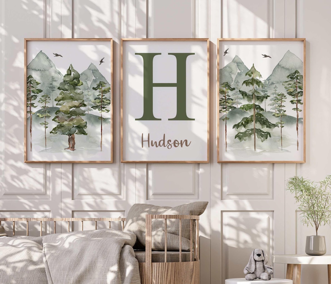 Personalized Mountain Forest Woodland Nursery Print Set • Custom Baby ...
