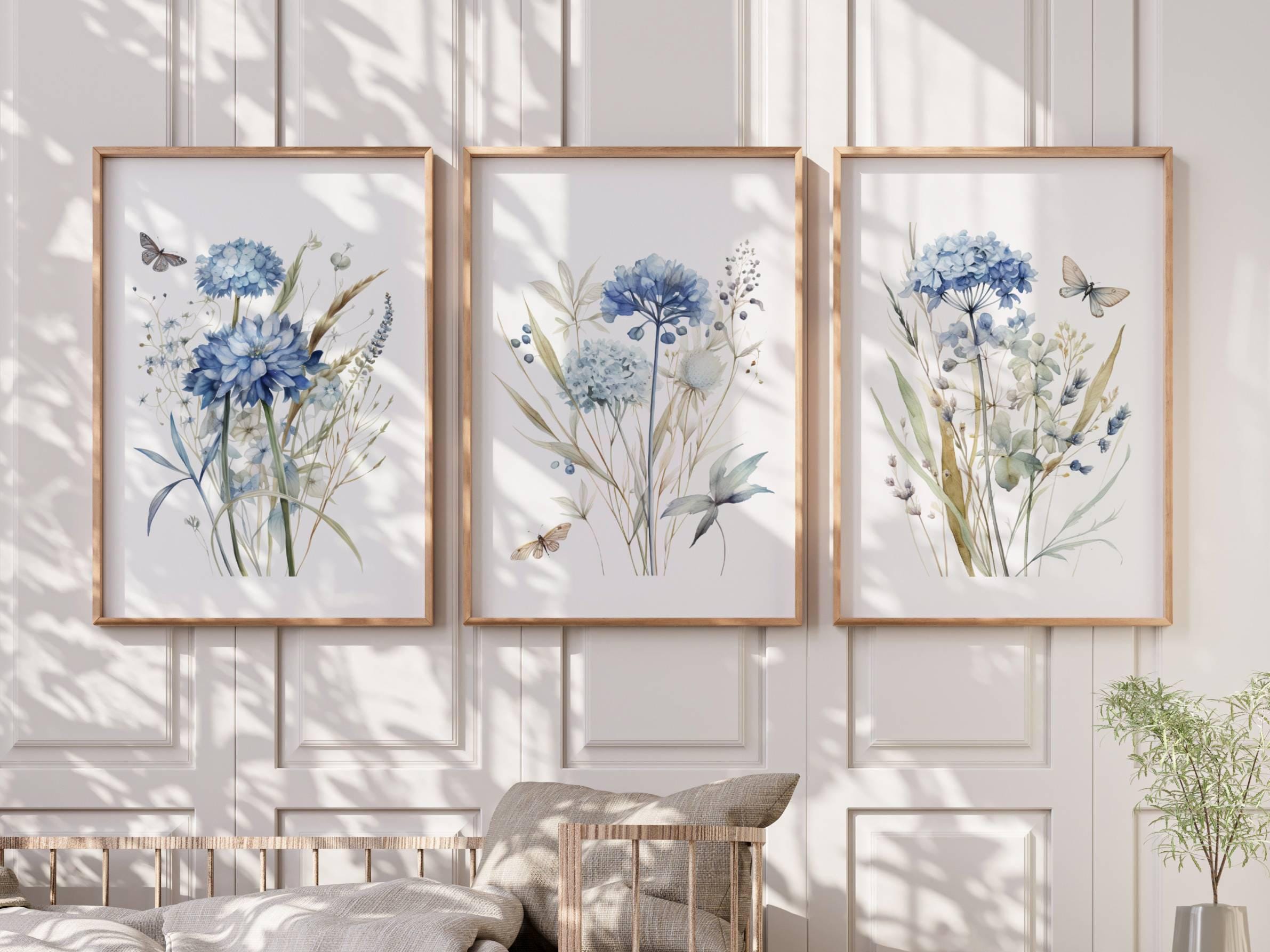 Blue Wildflower Floral Nursery Wall Art Print Set, Baby Girl Floral ...