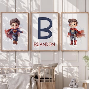 Decoración de habitación infantil con letras personalizadas de superhéroes, láminas de arte mural para habitación infantil, arte de superhéroes para habitación infantil, decoración de dormitorio infantil - IMPRIMIBLE