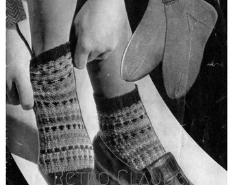1940s Ankle Socks from Oddments Make Do and Mend WW2 4ply 3ply Vintage Knitting Pattern PDF Download