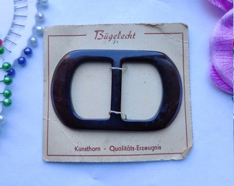 Deadstock Vintage Brown Plastic German Belt Buckle Described as 'Artificial Horn' and 'Ironable' 1 inch Belt Buckle