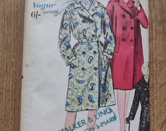 Vintage 1960s Sewing Pattern for Swing or Belted Coats Vogue 5635 Size 16 Bust 36" SMALL PIECE MISSING