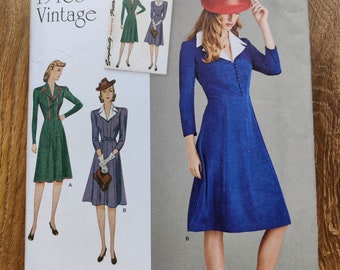 Vintage Reprint 1940s Patrón de costura Vestido camisero con cuello grande Simplicidad 8050 Tamaños 6-14 DOBLADO DE FÁBRICA