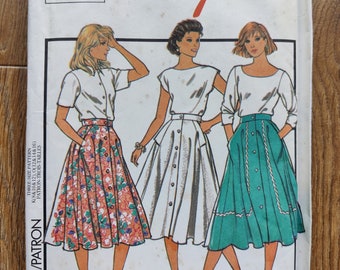 1980s Vintage Sewing Pattern Style 4596 Size 8-10-12 Circular Button Front Skirts with Pockets Waist 24-25-26.5" Factory Folded