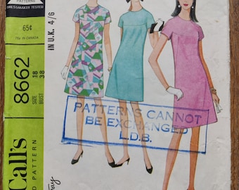 Vintage 1960s Sewing Pattern Shift Dress with Front Yoke Size 18 Bust 38" McCall's 8662