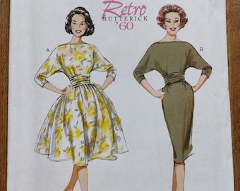 Vintage Reprint Early 1960s Sewing Pattern Dress with Batwing Sleeves and 2 Skirt Options Butterick B6242 Sizes 6-14 FACTORY FOLDED
