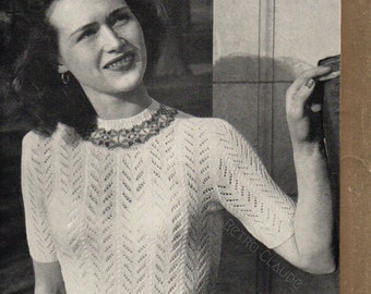 1940s Lace and Fair Isle Blouse 2-Ply Knitting Pattern PDF Download Vintage Knitting Pattern